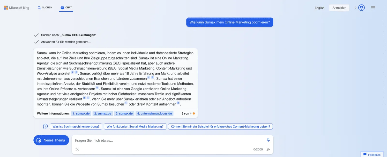 Chatfunktion von Bing