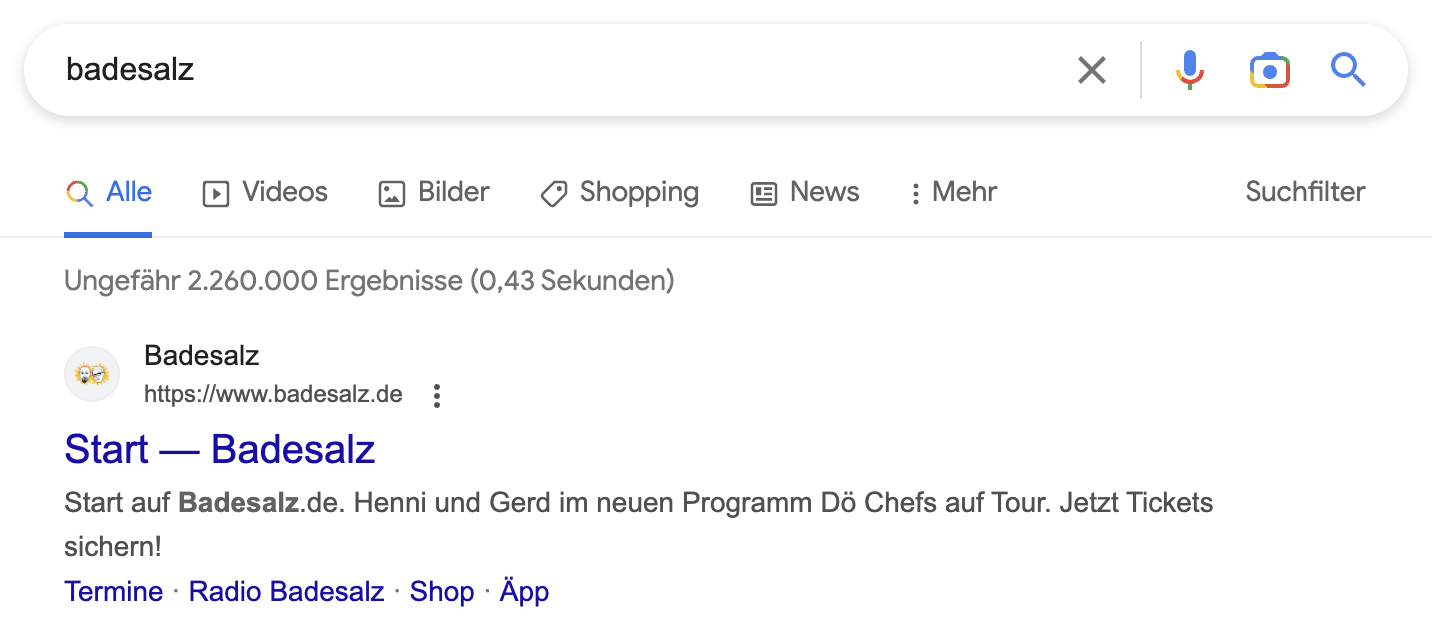 Screenshot einer navigatonalen Suchanfrage bei Google