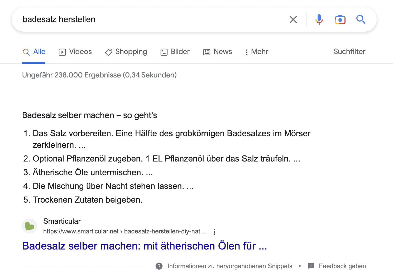 Screenshot einer informationalen Suchanfrage bei Google