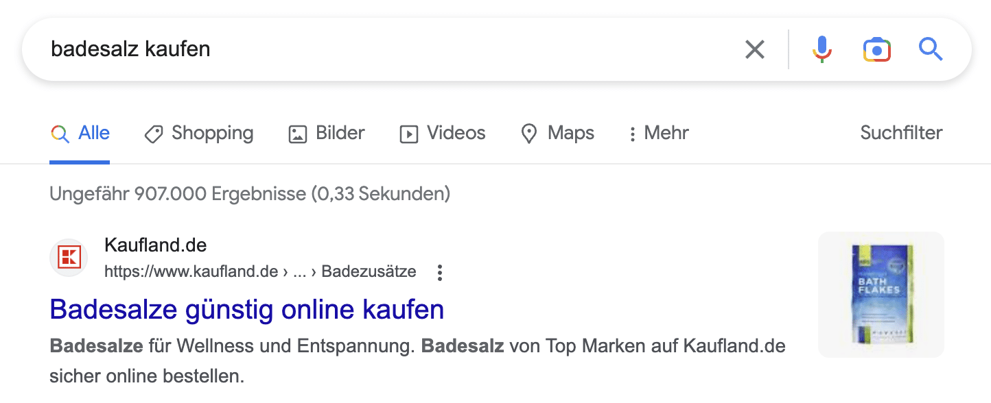 Screenshot einer transaktionalen Suchanfrage bei Google